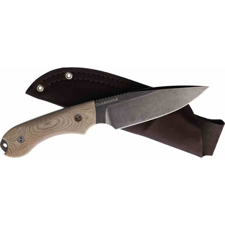 Couteau Bradford Knives Guardian 4 3D Natural Manche Micarta Lame Acier N690 Etui Cuir USA BRAD4FE104N - Livraison Gratuite
