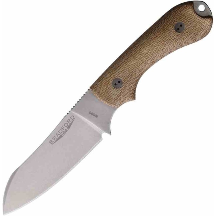 Couteau Bradford Guardian 3 Natural Manche Micarta Lame Sheepsfoot N690 Etui Cuir Made USA BRAD3SF104 - Livraison Gratuite
