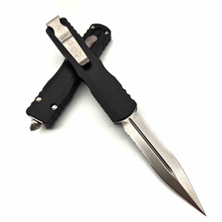 Couteau Automatique Microtech Dirac 225-11 SW Double Edge Partial Serrated Button Lock Clip USA MCT22511 - Livraison Gratuite