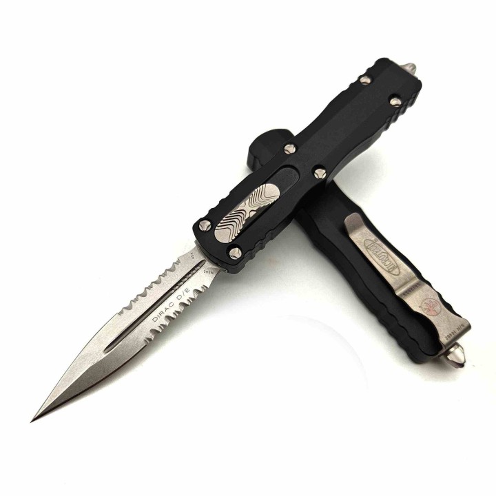 Couteau Automatique Microtech Dirac 225-11 SW Double Edge Partial Serrated Button Lock Clip USA MCT22511 - Livraison Gratuite
