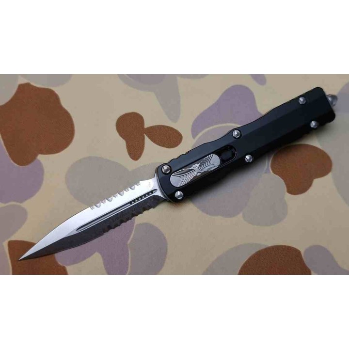Couteau Automatique Microtech Dirac 225-11 SW Double Edge Partial Serrated Button Lock Clip USA MCT22511 - Livraison Gratuite