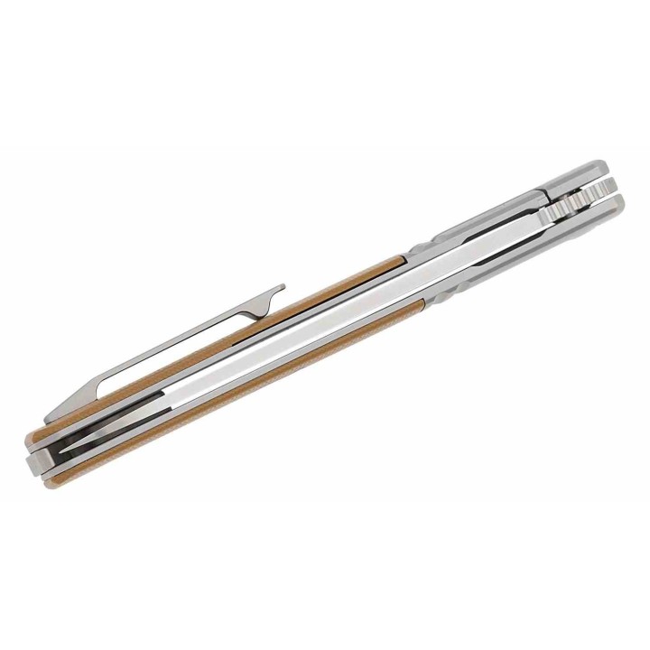 Couteau Karbon Flatline Tan Manche G10/Titane Lame Acier 154CM Satin IKBS Framelock Clip KARB113 - Livraison Gratuite