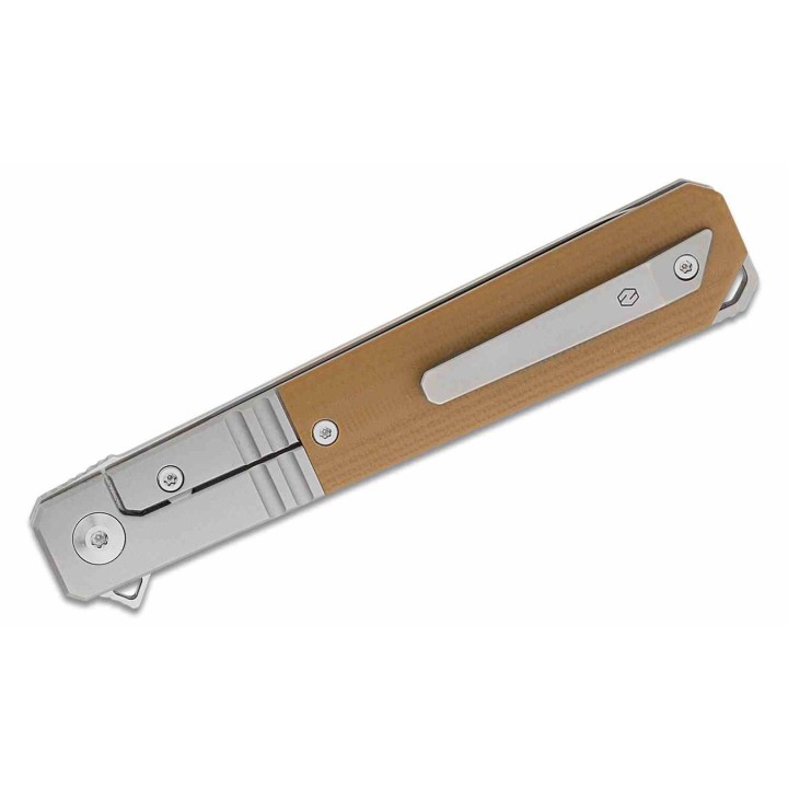 Couteau Karbon Flatline Tan Manche G10/Titane Lame Acier 154CM Satin IKBS Framelock Clip KARB113 - Livraison Gratuite
