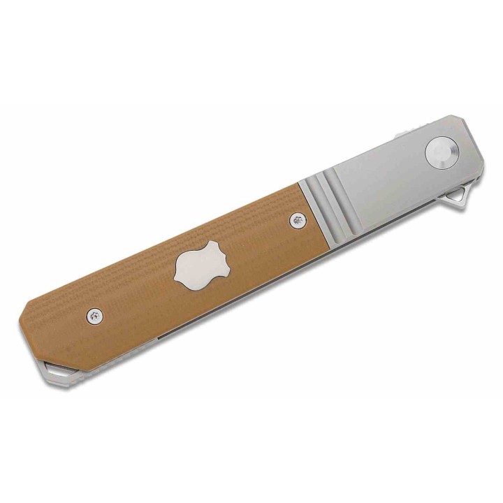 Couteau Karbon Flatline Tan Manche G10/Titane Lame Acier 154CM Satin IKBS Framelock Clip KARB113 - Livraison Gratuite