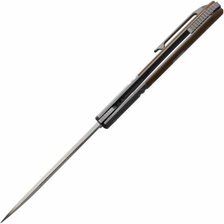 Couteau Karbon Flatline Tan Manche G10/Titane Lame Acier 154CM Satin IKBS Framelock Clip KARB113 - Livraison Gratuite