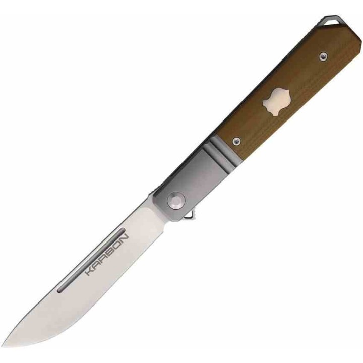 Couteau Karbon Flatline Tan Manche G10/Titane Lame Acier 154CM Satin IKBS Framelock Clip KARB113 - Livraison Gratuite