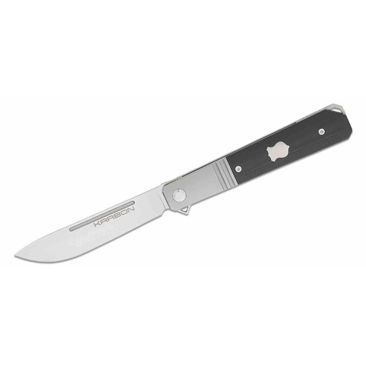 Couteau Karbon Flatline Black Manche G10/Titane Lame Acier 154CM Satin IKBS Framelock Clip KARB112 - Livraison Gratuite