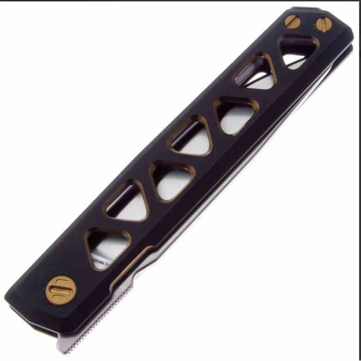 Couteau Real Steel Bruns BlackGold Manche Titane Lame Acier VG-10 Frame Lock Clip RS7661G - Livraison Gratuite