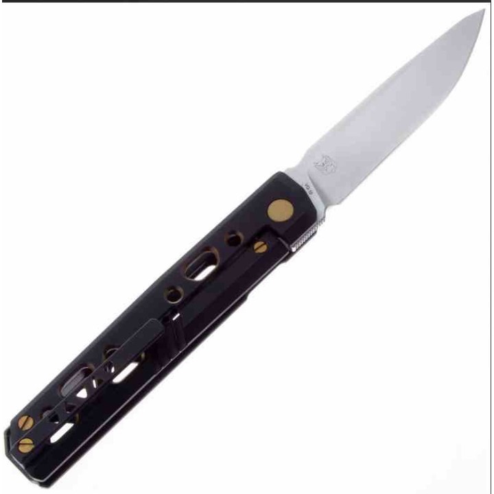 Couteau Real Steel Bruns BlackGold Manche Titane Lame Acier VG-10 Frame Lock Clip RS7661G - Livraison Gratuite