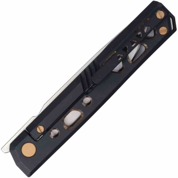 Couteau Real Steel Bruns BlackGold Manche Titane Lame Acier VG-10 Frame Lock Clip RS7661G - Livraison Gratuite
