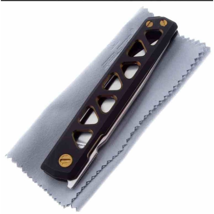 Couteau Real Steel Bruns BlackGold Manche Titane Lame Acier VG-10 Frame Lock Clip RS7661G - Livraison Gratuite
