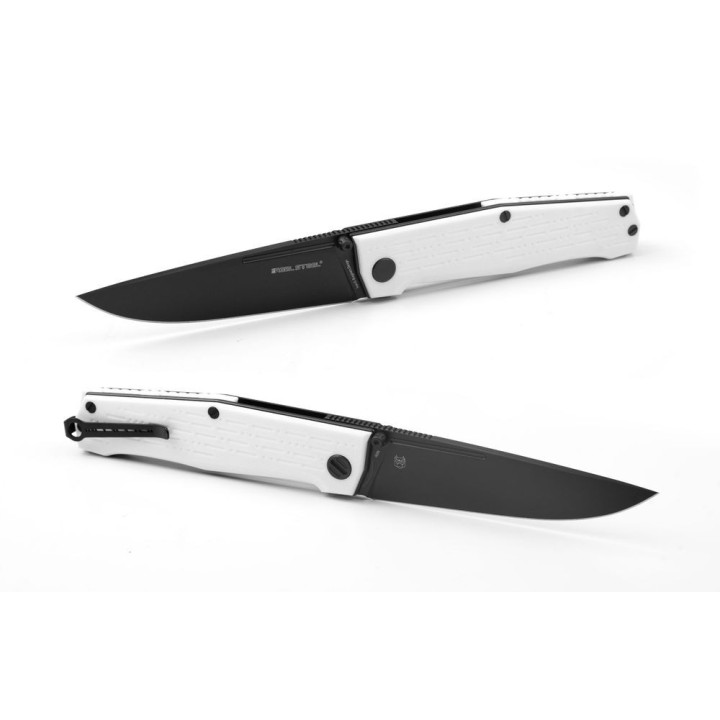 Couteau Real Steel Rokot Imperial White Lame Acier N690 Manche G10 Linerlock Clip RS7641M - Livraison Gratuite