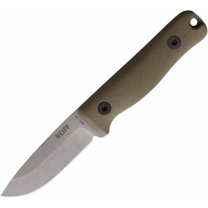 Couteau Reiff Knives F3 Daily Carry Lame Acier CPM 3V SW Manche OD Green G10 Etui Kydex USA REKF3D11ODBK - Livraison Gratuite