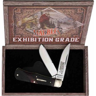 Couteau Marbles Trapper Brown Checker Manche Os 2 Lames Acier Inox Slip Joint Collector Box MR683 - Livraison Gratuite