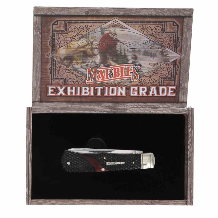 Couteau Marbles Trapper Brown Checker Manche Os 2 Lames Acier Inox Slip Joint Collector Box MR683 - Livraison Gratuite