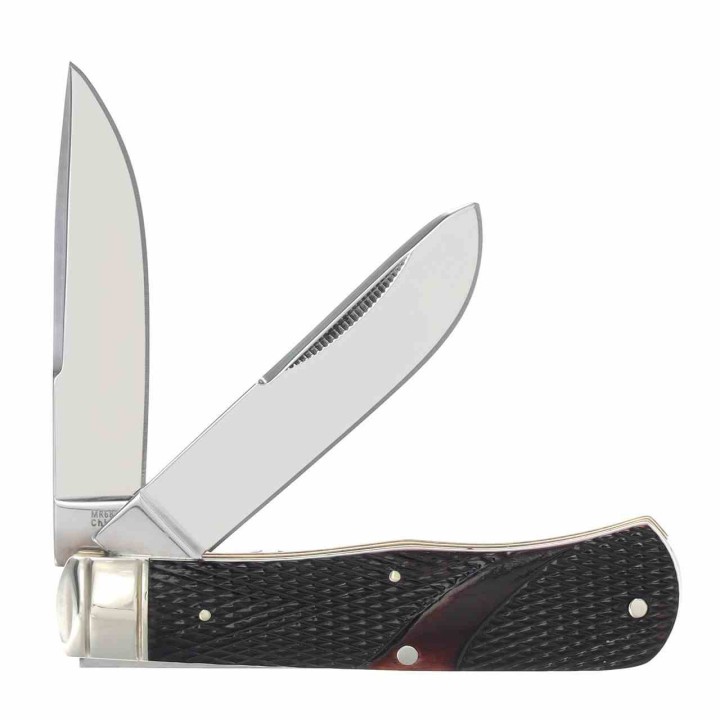Couteau Marbles Trapper Brown Checker Manche Os 2 Lames Acier Inox Slip Joint Collector Box MR683 - Livraison Gratuite