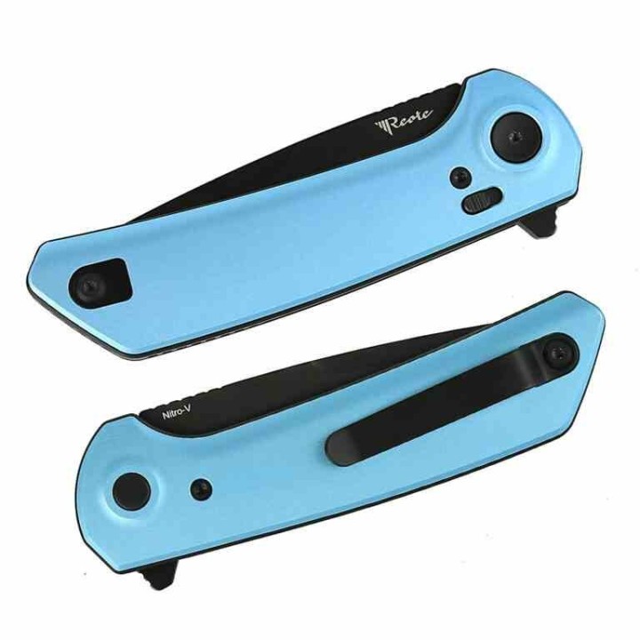 Couteau Reate Knives PL-XF  Blue Manche Alu Lame Nitro-V Black Pivot Lock Clip REAPLXFA9 - Livraison Gratuite