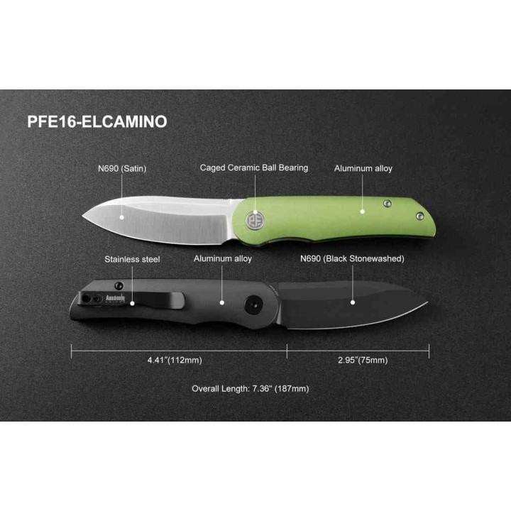 Couteau Petrified Fish El Camino Black Manche Aluminium Lame Acier N690 BLK IKBS Liner Lock Clip PFKE16DADW - Livraison Gratuite