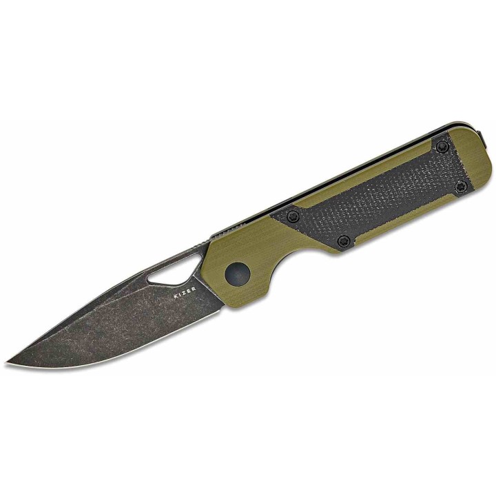Couteau Kizer Mini Militaw Green G10/Micarta Handles Nitro-V Black Blade Linerlock Clip KIV3634SA5 - Livraison Gratuite