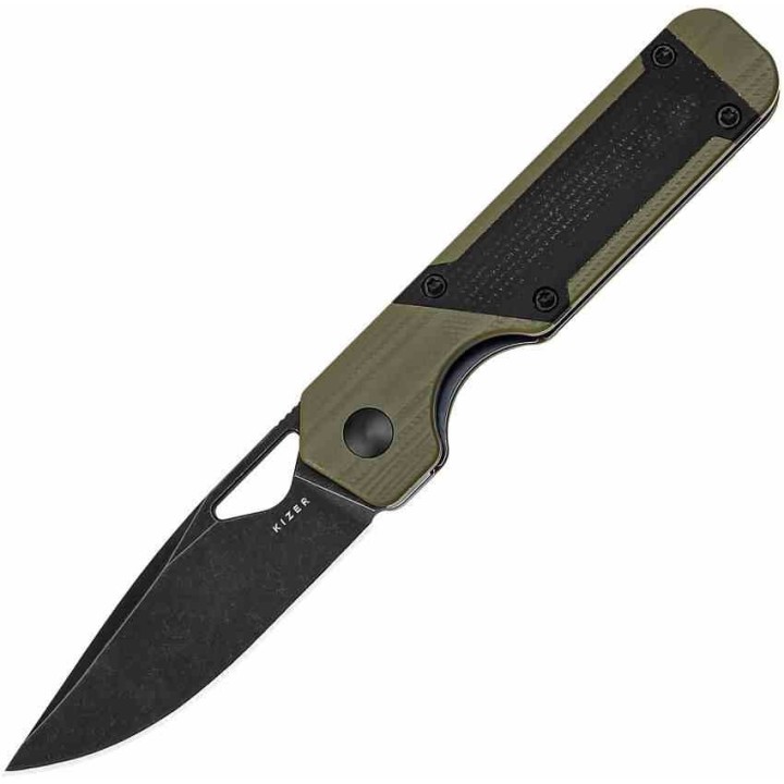 Couteau Kizer Mini Militaw Green G10/Micarta Handles Nitro-V Black Blade Linerlock Clip KIV3634SA5 - Livraison Gratuite