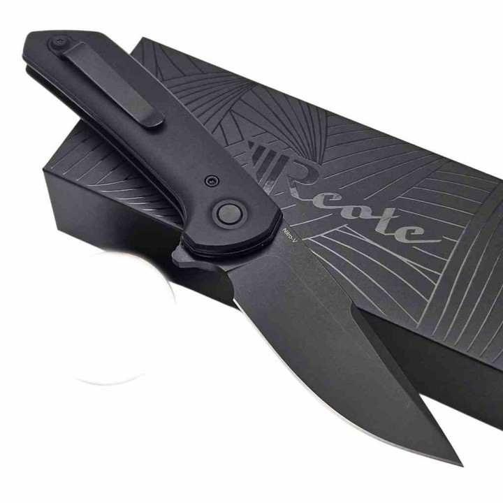Couteau Reate Knives PL-XF Black Manche Alu Lame Nitro-V Black Pivot Lock Clip REAPLXFA3 - Livraison Gratuite