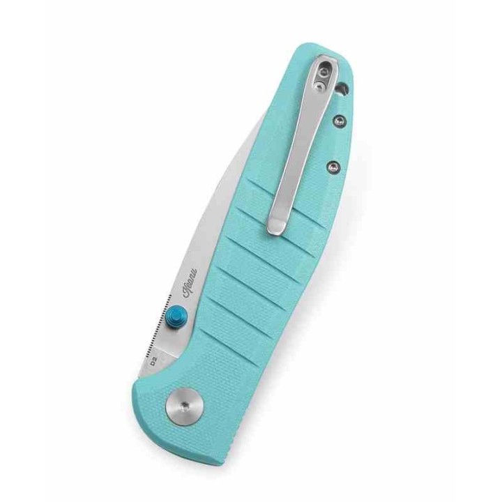 Couteau Bestech Goodboy Light Blue Manche G10 Lame Acier D2 SW IKBS Button Lock Clip BTKMK04B - Livraison Gratuite