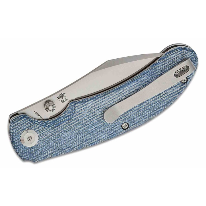 Couteau Tenable Nesstreet  Blue Manche Micarta Lame Sheepsfoot Acier 14C28N IKBS Button Lock Clip T1039F5 - Livraison Gratuite