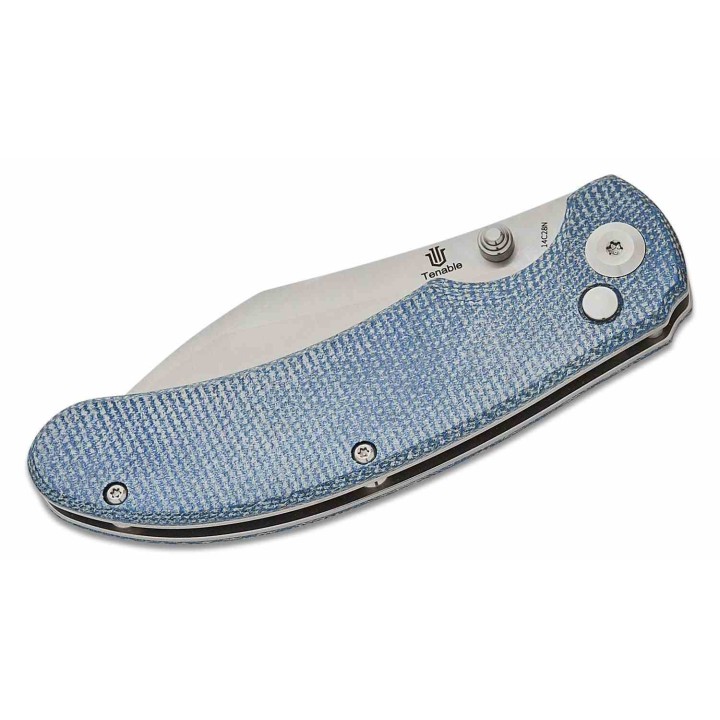 Couteau Tenable Nesstreet  Blue Manche Micarta Lame Sheepsfoot Acier 14C28N IKBS Button Lock Clip T1039F5 - Livraison Gratuite