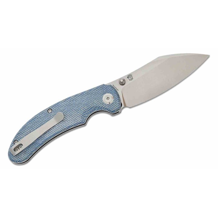 Couteau Tenable Nesstreet  Blue Manche Micarta Lame Sheepsfoot Acier 14C28N IKBS Button Lock Clip T1039F5 - Livraison Gratuite