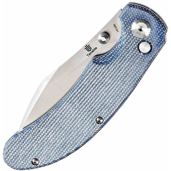 Couteau Tenable Nesstreet  Blue Manche Micarta Lame Sheepsfoot Acier 14C28N IKBS Button Lock Clip T1039F5 - Livraison Gratuite