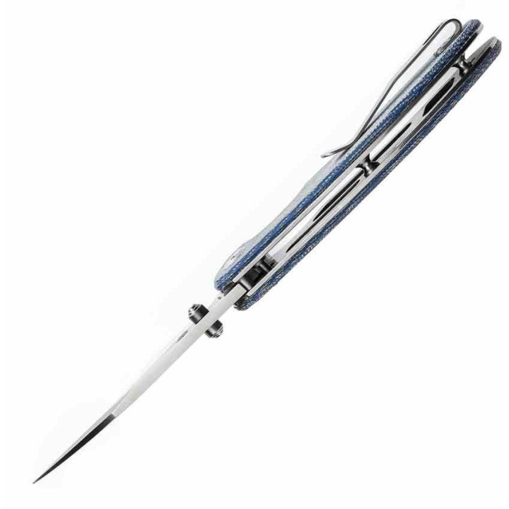 Couteau Tenable Nesstreet  Blue Manche Micarta Lame Sheepsfoot Acier 14C28N IKBS Button Lock Clip T1039F5 - Livraison Gratuite