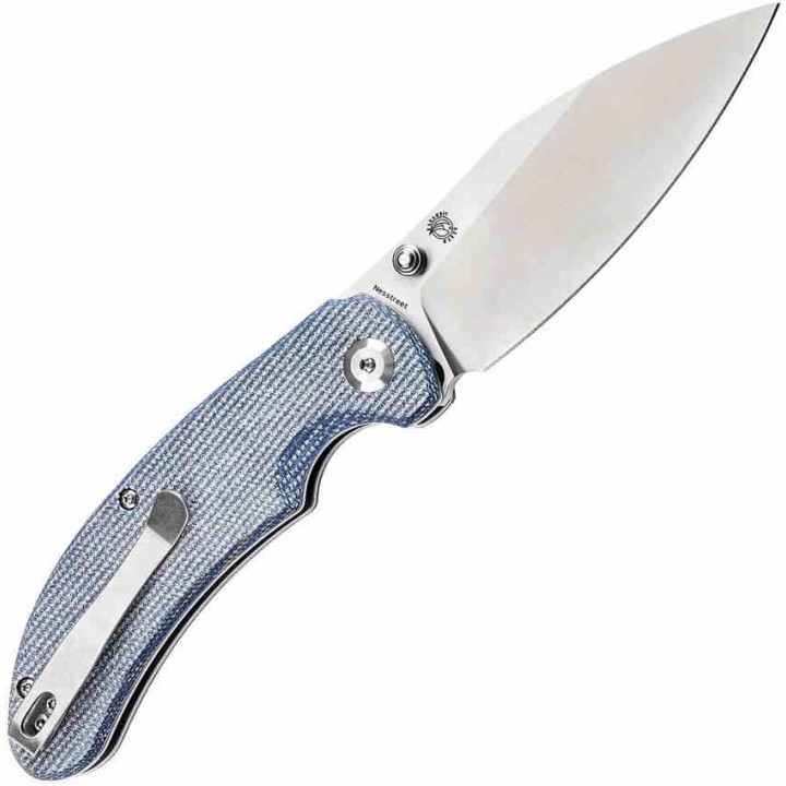 Couteau Tenable Nesstreet  Blue Manche Micarta Lame Sheepsfoot Acier 14C28N IKBS Button Lock Clip T1039F5 - Livraison Gratuite