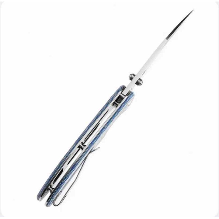 Couteau Tenable Nesstreet  Blue Manche Micarta Lame Sheepsfoot Acier 14C28N IKBS Button Lock Clip T1039F5 - Livraison Gratuite