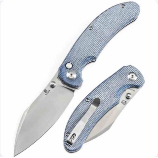 Couteau Tenable Nesstreet  Blue Manche Micarta Lame Sheepsfoot Acier 14C28N IKBS Button Lock Clip T1039F5 - Livraison Gratuite