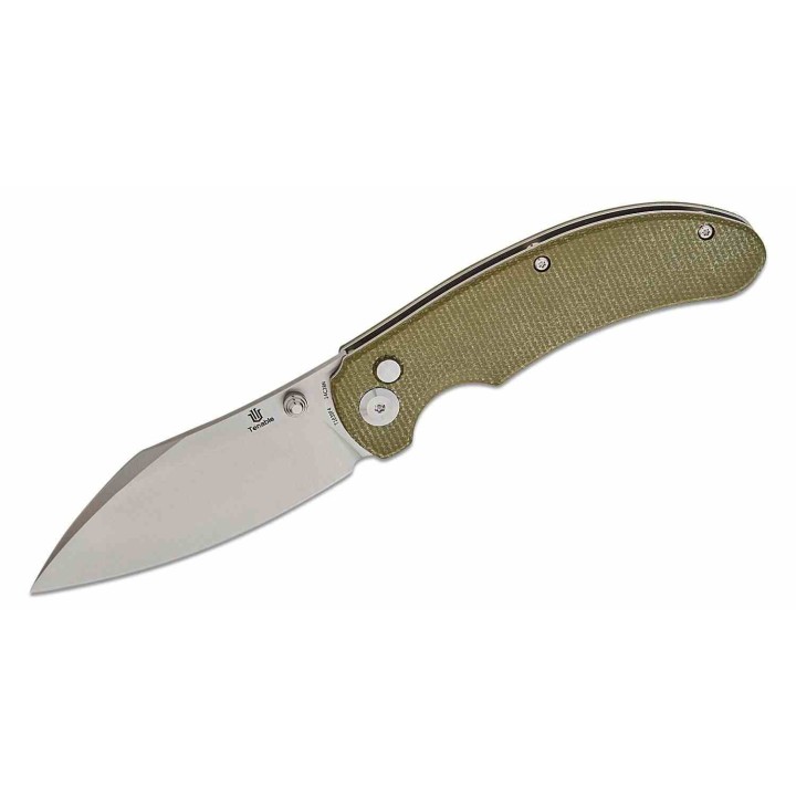 Couteau Tenable Nesstreet Green Manche Micarta Lame Sheepsfoot Acier 14C28N IKBS Button Lock Clip T1039F4 - Livraison Gratuite