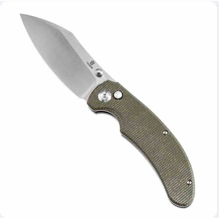 Couteau Tenable Nesstreet Green Manche Micarta Lame Sheepsfoot Acier 14C28N IKBS Button Lock Clip T1039F4 - Livraison Gratuite