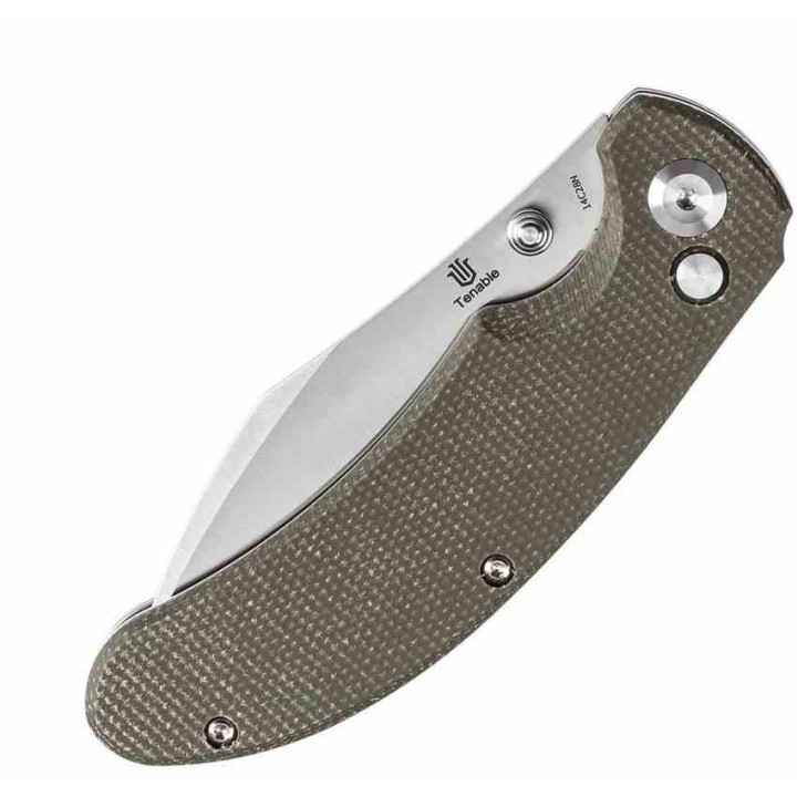Couteau Tenable Nesstreet Green Manche Micarta Lame Sheepsfoot Acier 14C28N IKBS Button Lock Clip T1039F4 - Livraison Gratuite