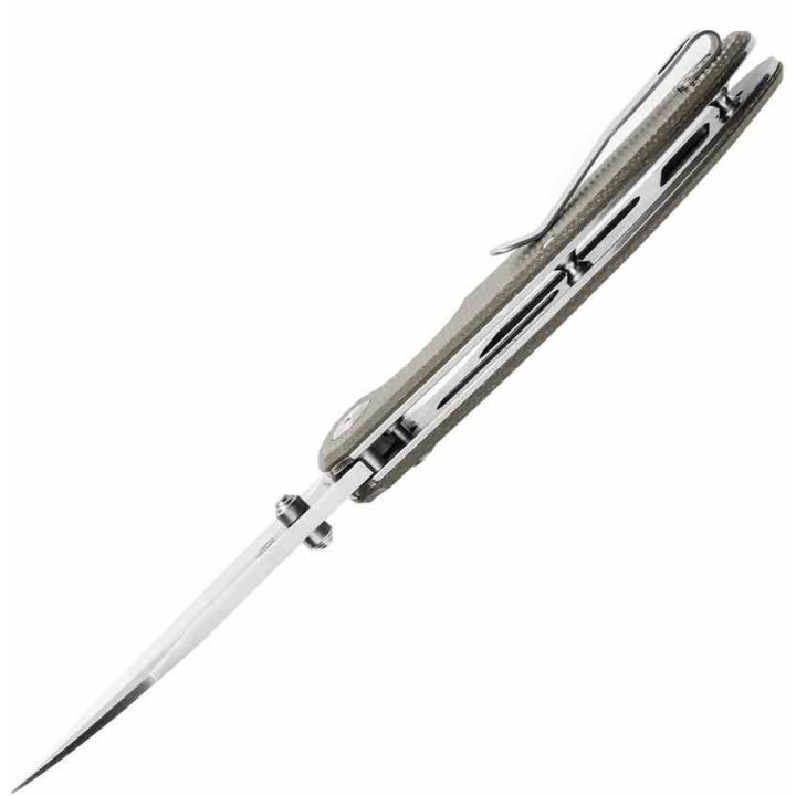 Couteau Tenable Nesstreet Green Manche Micarta Lame Sheepsfoot Acier 14C28N IKBS Button Lock Clip T1039F4 - Livraison Gratuite
