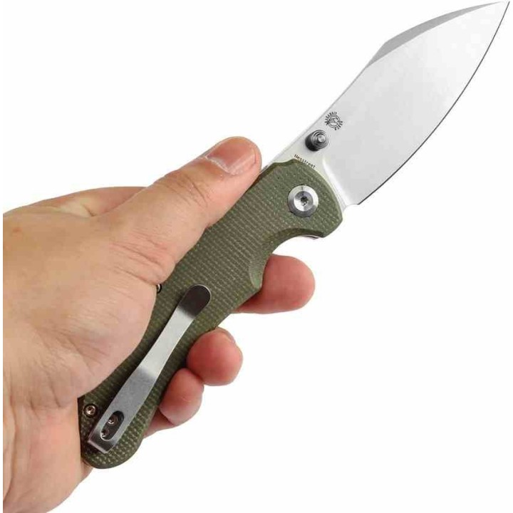 Couteau Tenable Nesstreet Green Manche Micarta Lame Sheepsfoot Acier 14C28N IKBS Button Lock Clip T1039F4 - Livraison Gratuite