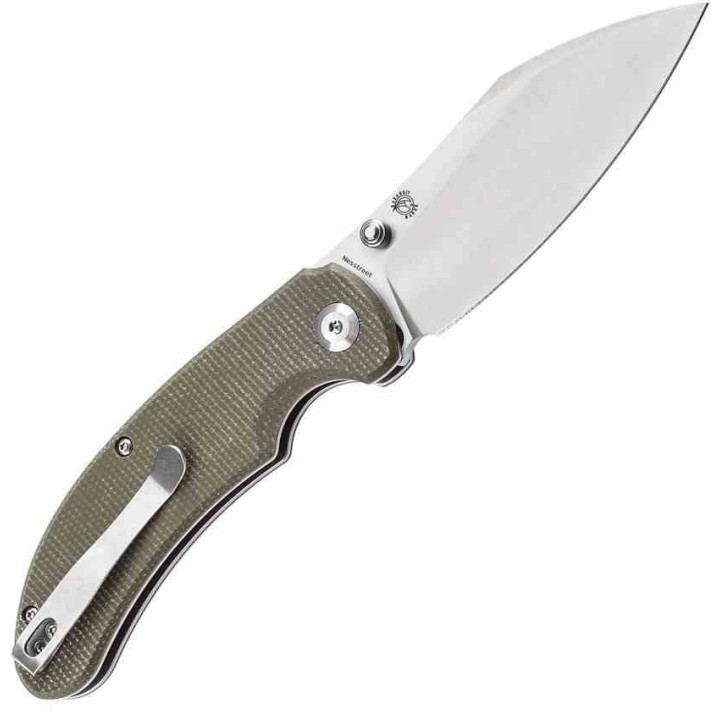 Couteau Tenable Nesstreet Green Manche Micarta Lame Sheepsfoot Acier 14C28N IKBS Button Lock Clip T1039F4 - Livraison Gratuite