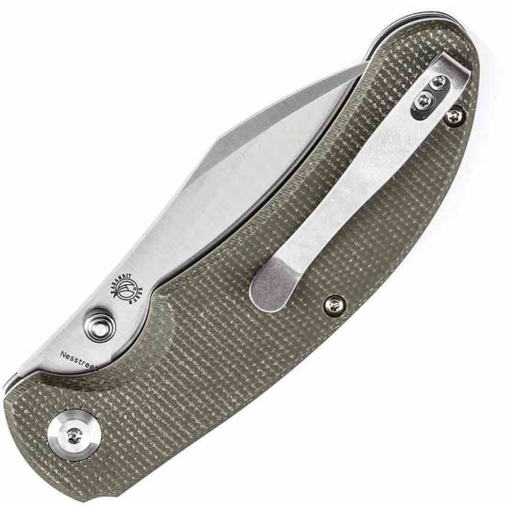 Couteau Tenable Nesstreet Green Manche Micarta Lame Sheepsfoot Acier 14C28N IKBS Button Lock Clip T1039F4 - Livraison Gratuite