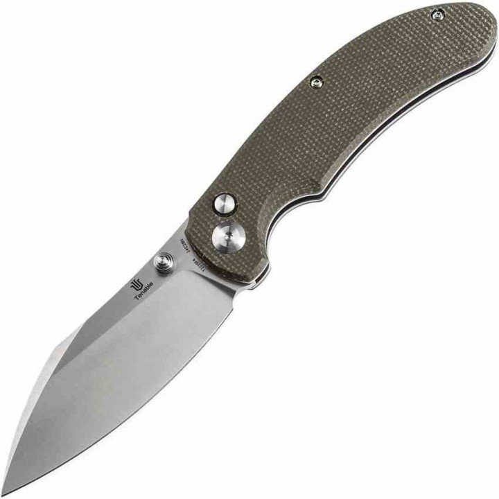 Couteau Tenable Nesstreet Green Manche Micarta Lame Sheepsfoot Acier 14C28N IKBS Button Lock Clip T1039F4 - Livraison Gratuite