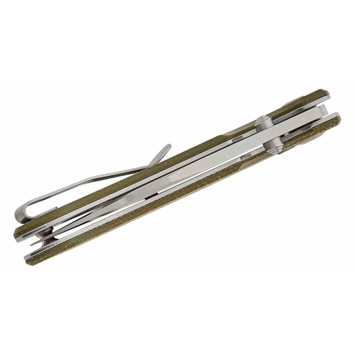 Couteau Tenable Nesstreet Green Manche Micarta Lame Sheepsfoot Acier 14C28N IKBS Button Lock Clip T1039F4 - Livraison Gratuite