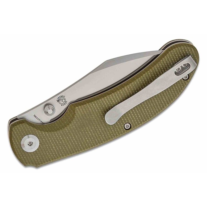 Couteau Tenable Nesstreet Green Manche Micarta Lame Sheepsfoot Acier 14C28N IKBS Button Lock Clip T1039F4 - Livraison Gratuite