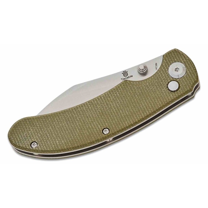 Couteau Tenable Nesstreet Green Manche Micarta Lame Sheepsfoot Acier 14C28N IKBS Button Lock Clip T1039F4 - Livraison Gratuite