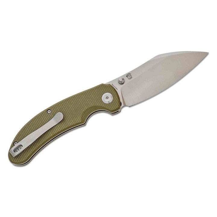 Couteau Tenable Nesstreet Green Manche Micarta Lame Sheepsfoot Acier 14C28N IKBS Button Lock Clip T1039F4 - Livraison Gratuite