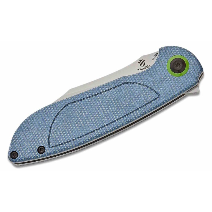 Couteau Tenable Prometheus Blue Manche Micarta Lame Acier 14C28N SW Sheepsfoot IKBS Liner Lock Clip T1040A3 - Livraison Gratuite