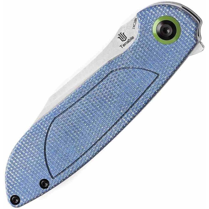 Couteau Tenable Prometheus Blue Manche Micarta Lame Acier 14C28N SW Sheepsfoot IKBS Liner Lock Clip T1040A3 - Livraison Gratuite