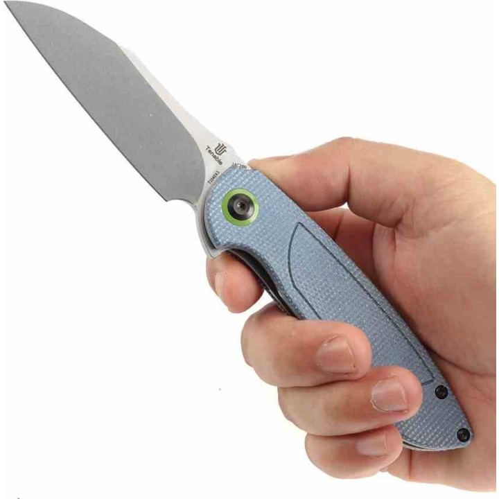 Couteau Tenable Prometheus Blue Manche Micarta Lame Acier 14C28N SW Sheepsfoot IKBS Liner Lock Clip T1040A3 - Livraison Gratuite