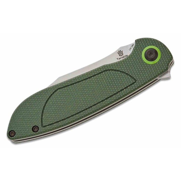 Couteau Tenable Prometheus Green Manche Micarta Lame Acier 14C28N SW Sheepsfoot IKBS Liner Lock T1040A2 - Livraison Gratuite